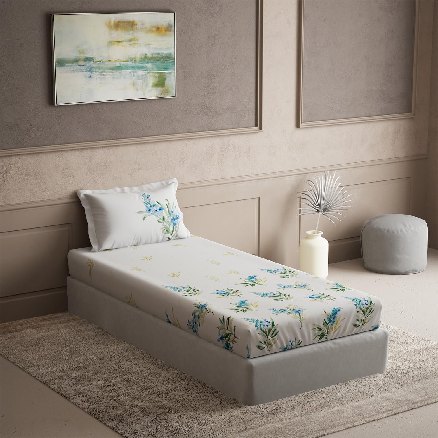 DDECOR - Radiance Collection 100% Cotton Floral Pattern 145TC Single Bedsheet|152 CM X 224 CM| - Blue