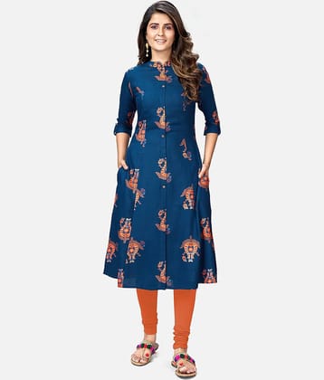 Vbuyz - Blue Rayon Women's Straight Kurti ( Pack of 1 )