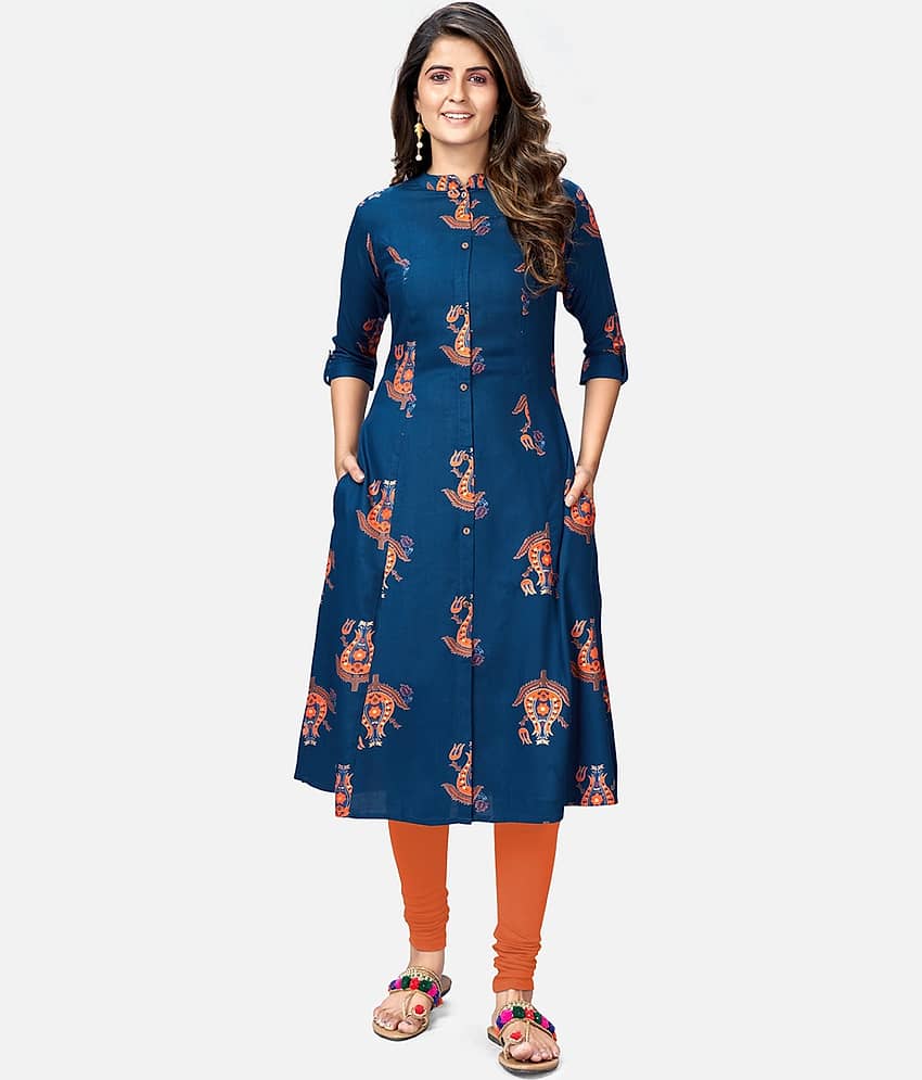 Vbuyz - Blue Rayon Women's Straight Kurti ( Pack of 1 )