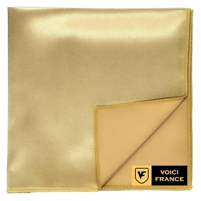 Voici France - Premium Golden Pocket Square microfiber Men Plain Satin Wedding Handkerchief Pocket Square