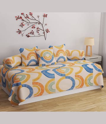 SHOMES Cotton Abstract Diwan Set 6 Pcs - Orange