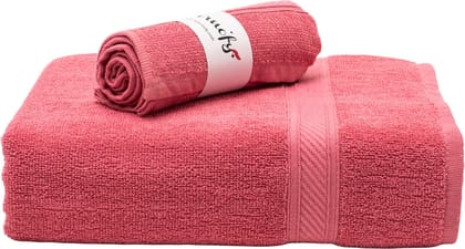 Furnofy Cotton 450 GSM Bath, Hand Towel Set Pink (Pack Of 2) Furnofy Cotton 450 GSM Bath, Hand Towel Set Pink (Pack Of 2)