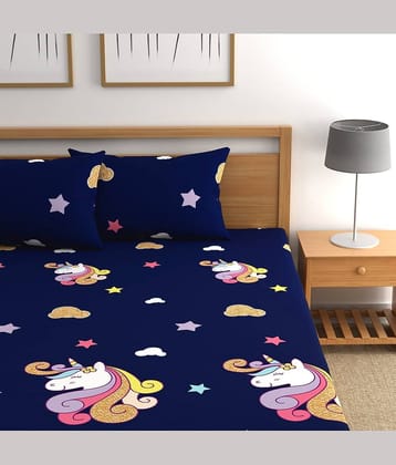 CG HOMES Microfibre Abstract Fitted Fitted bedsheet with 2 Pillow Covers ( Double Bed ) - Blue