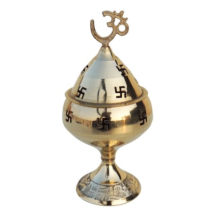 Brass Table Decor Oil Lamp Om Pakija Deepak  - Premium Brass Lamp for Puja D�cor, Height : 4.1 Inch (ZMAS164 E)