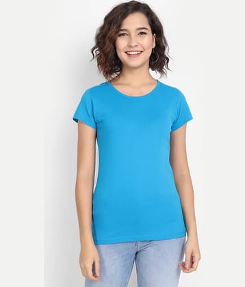 Be Awara Women Cotton Solid Regular Fit Round Neck T-Shirt ( Blue )