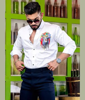 KITWELL Cotton Blend Regular Fit Printed Full Sleeves Men's Casual Shirt - White ( Pack of 1 )
