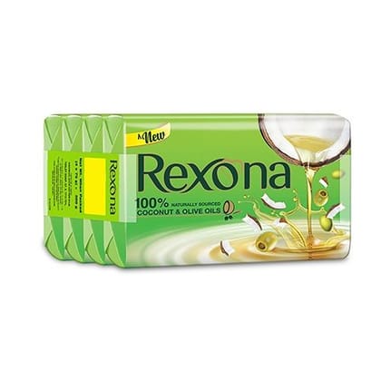 Rexona 100% Naturally Sourced Coconut & Olive Oils Soap, 4 x 75 g