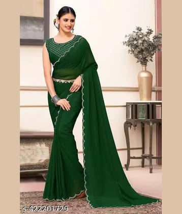 Shivadit ethnic Georgette Cut Outs Saree With Unstitched Blouse Piece ( Green )