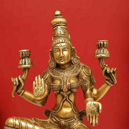 Brass Exquisite Lakshmi Devi Idol - 12 Inch Height - Auspicious Symbol of Prosperity!