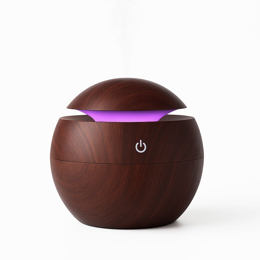 Encasa Wooden Aroma Diffuser & Cool Mist Humidifier | 130ml Capacity | USB Operated | Ultra-Quiet | Ambient Night Light | Ideal for Home & Office