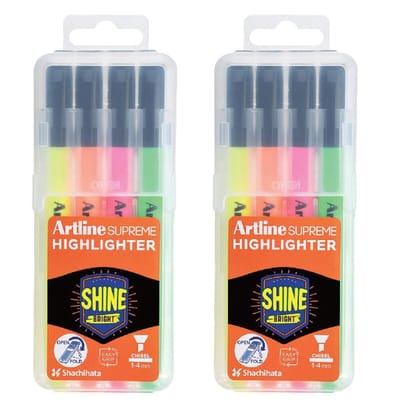 Artline Supreme Highlighter of Fluro Yellow, Fluro Orange, Fluro Pink & Fluro Green Vibrant Colours in set of 4 x 2 Packs | Ideal For Both Highlighting & Underlining
