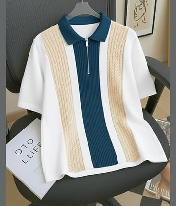 ENITOR Men Cotton Blend Regular Fit Self Design Polo T Shirt ( Turquoise )