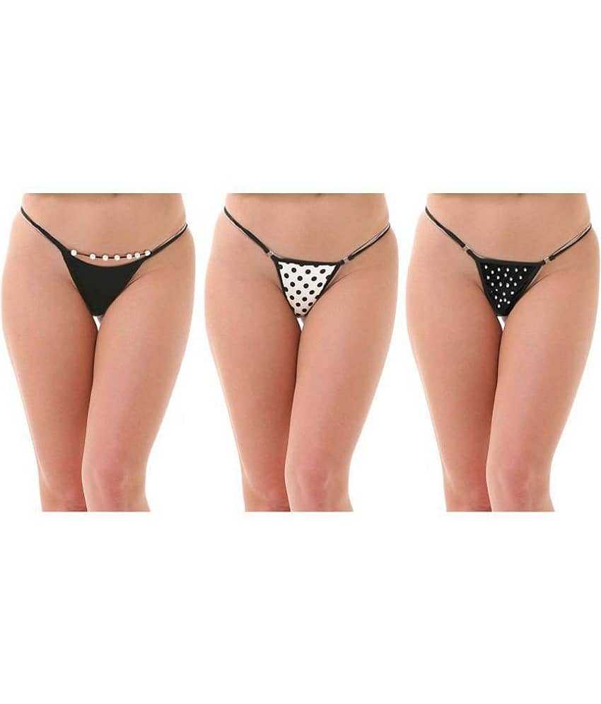 Lola Dola Pack of 3 Cotton Lycra Women's G-Strings ( Black )