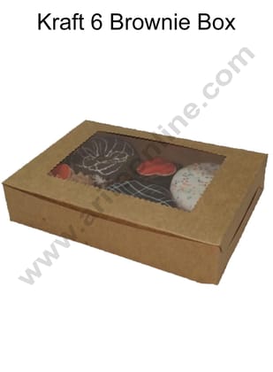 Cake Decor Kraft Brownie Boxes 6 Cavity with Clear Window, Cupcake Carriers , Brown, 10 Pc Pack