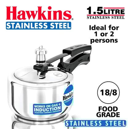 Hawkins Stainless Steel Induction Pressure Cooker, 1.5 litres, Silver (HSS15)  by Mahavir Home Store
