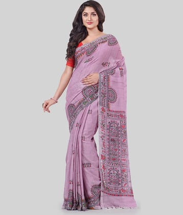 Desh Bidesh Cotton Self Design Saree With Unstitched Blouse Piece ( Purple )
