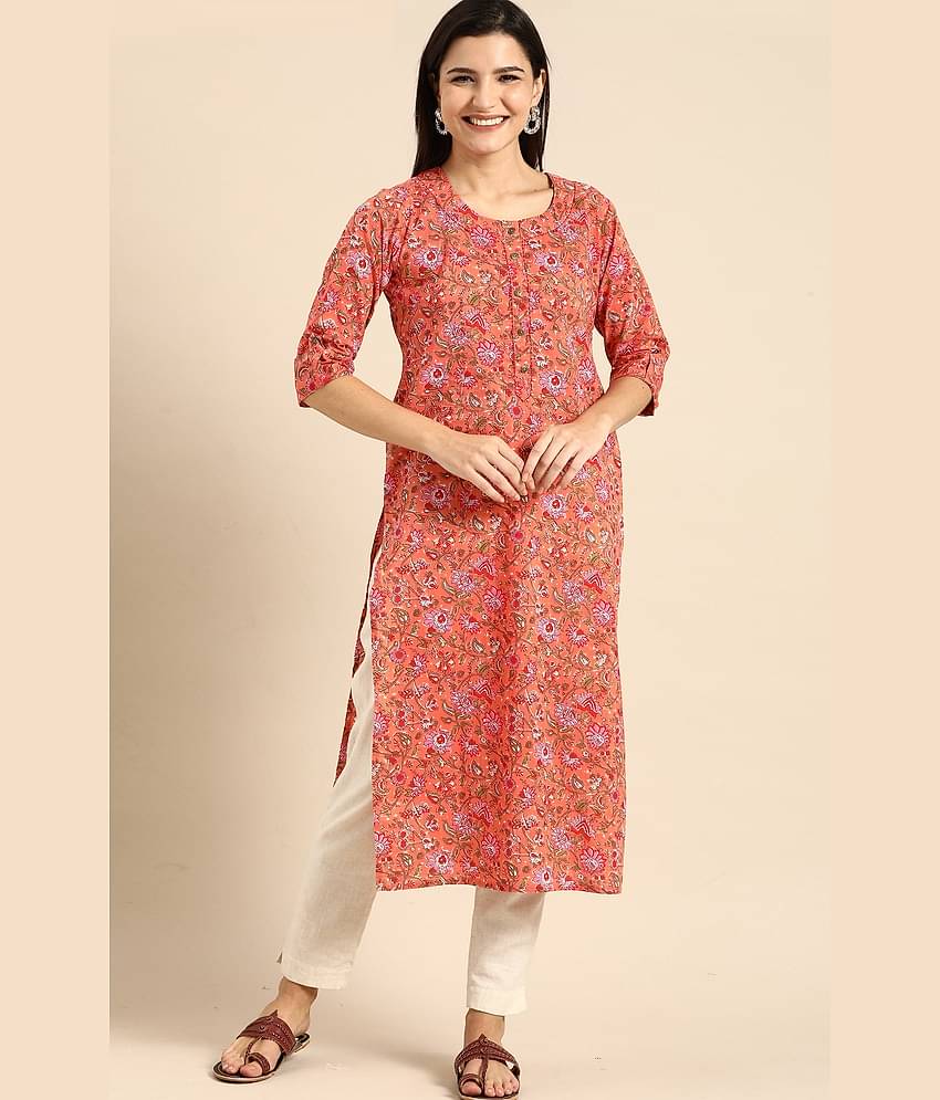 Rajnandini - Orange 100% Cotton Women's Straight Kurti ( Pack of 1 )
