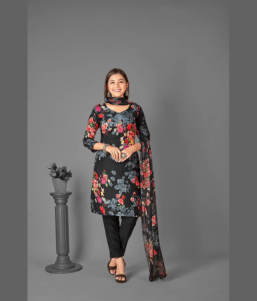 Anand Unstitched Crepe Printed Dress Material - Black ( Pack of 1 )