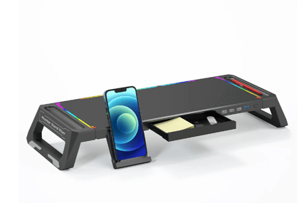 Claw Dock T6- Foldable Monitor/Laptop Stand with Hidden Phone Holder & Drawer, USB 3.0 & USB 2.0 Hub