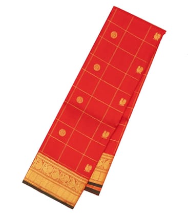 Red Handloom Kanchipuram Silk Saree With Checks & Buttas-KA11969-Red