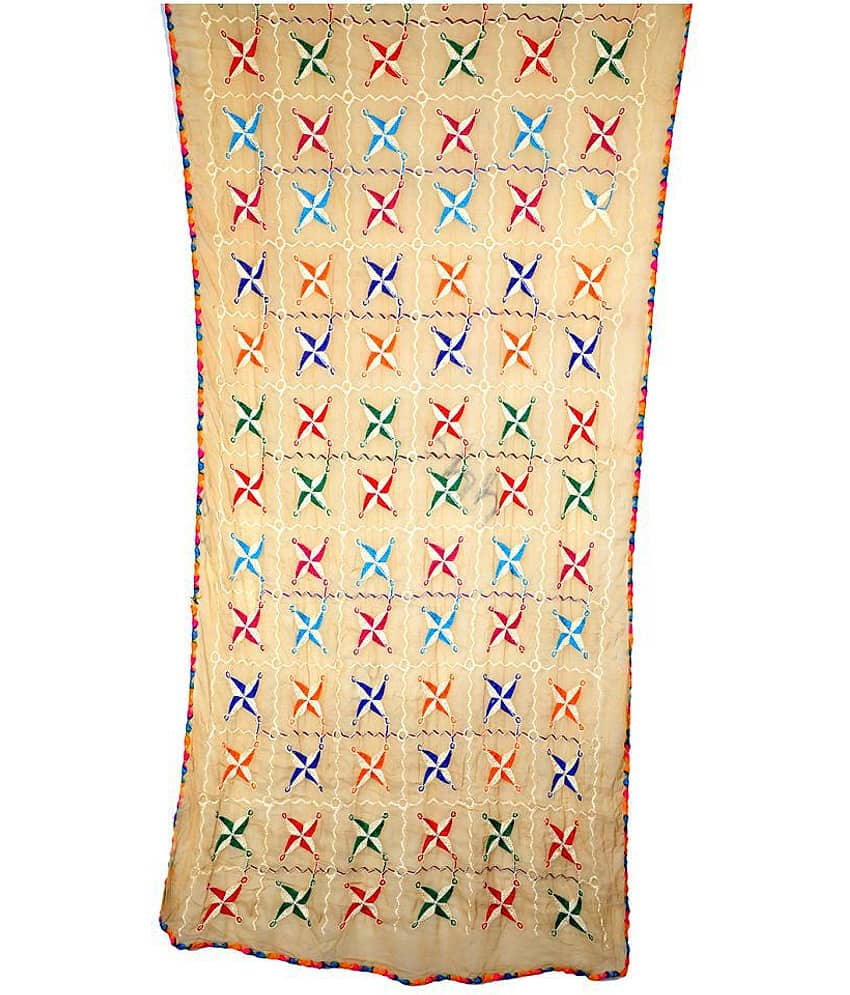 Apratim Off White Chiffon Phulkari Dupatta