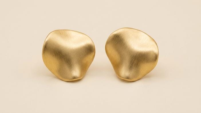 Brushed Gold Organic Disc Studs | Gold-Tone Anti-Tarnish Imitation Jewellery - Earrings | Buy online on ZillyBuy