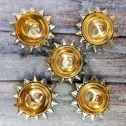 Brass Diya Sun Design - Pair - 1 inch Height | Radiant Light