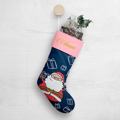 Santa's Sleigh Christmas Stocking-Pink / Petite :11 inch x 7.5 inch / Metallic Gold