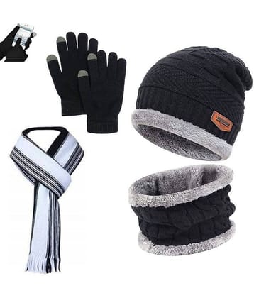 THRIFTKART Pack of 4 Polyester Men's Cap ( Black )