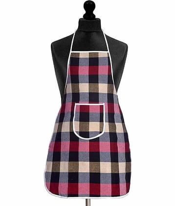 Crosmo Cotton Checks Kitchen Apron with 1 Center Pocket ( Pack of 1 )