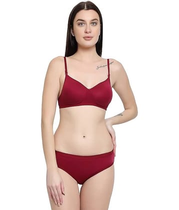 EASTERN CLUB Pack of 2 Cotton Blend Bra & Panty Set For Women ( Maroon )