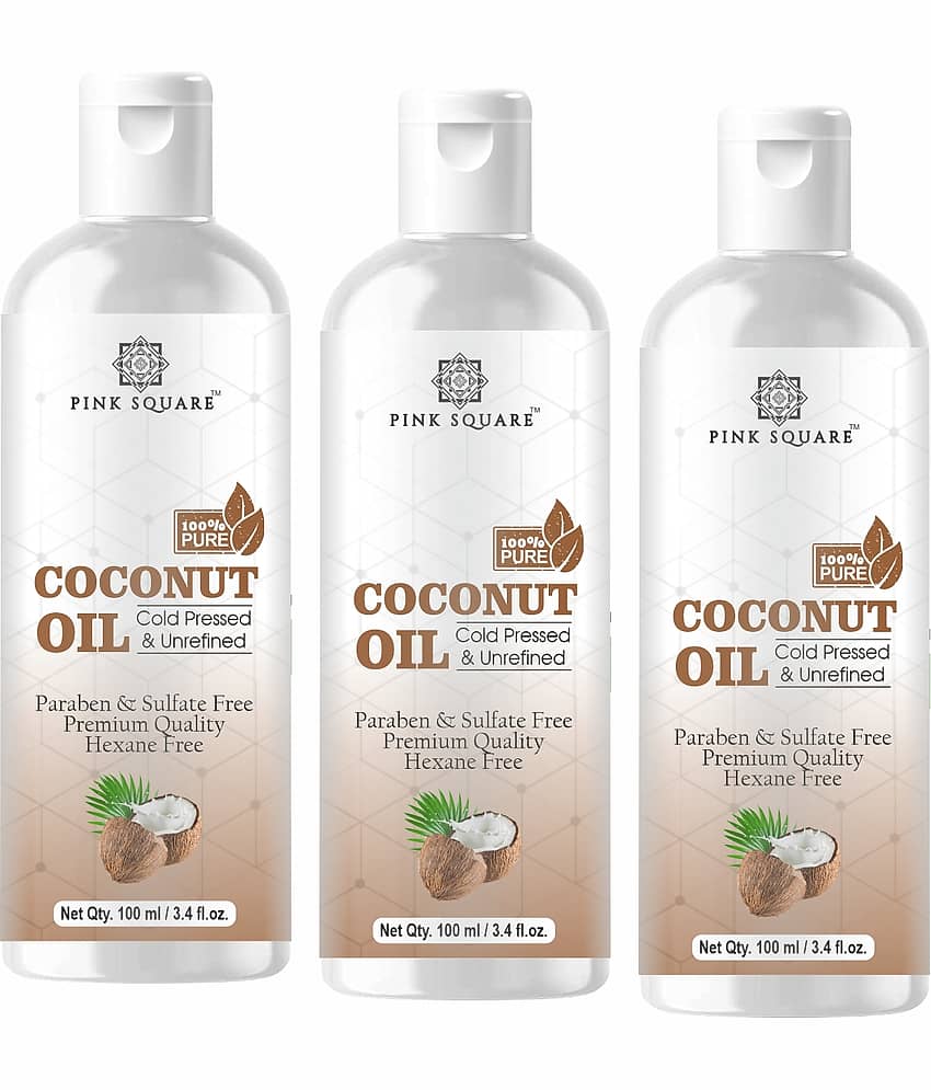 pink square 100% Cold Pressed Pure Coconut Oil For Hair Growth 300 mL Pack of 3