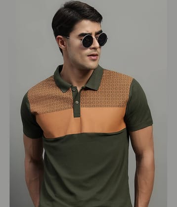THE CASUALS Men Cotton Blend Regular Fit Printed Polo T Shirt ( Olive )