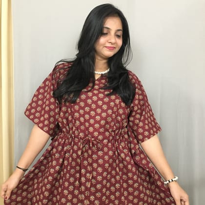 Maroon Wine Flower - Maternity Kaftan - Pure Cotton  - Free Size