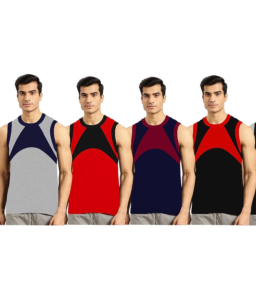 Drako Pack of 4 Cotton Basic Vest For Men ( Multicolor )