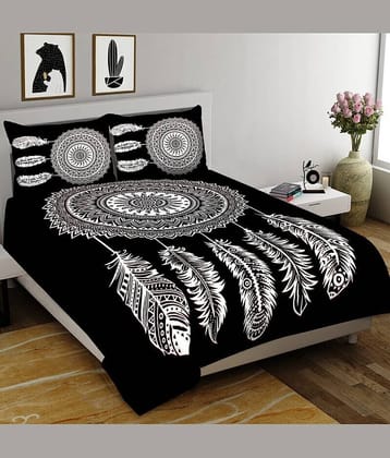 CLOTHORO Cotton 1 Double King Bedsheet with 2 Pillow Covers ( Black )