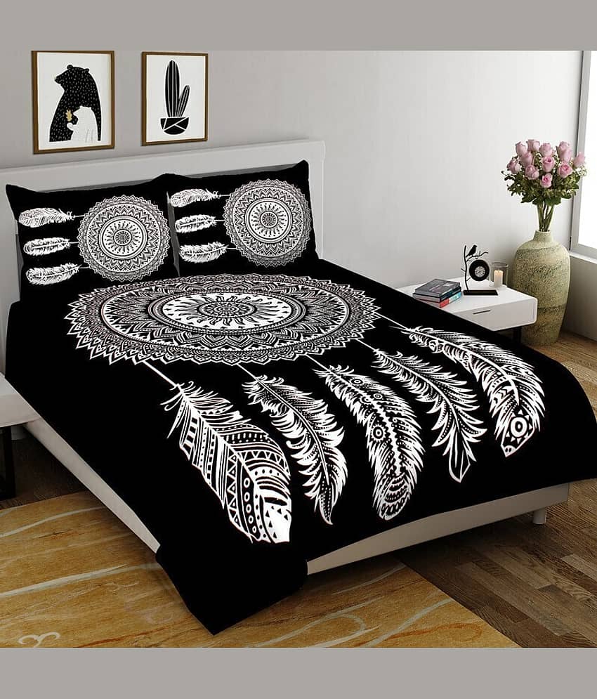 CLOTHORO Cotton 1 Double King Bedsheet with 2 Pillow Covers ( Black )