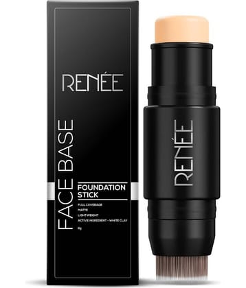 RENEE Face Base Foundation Stick with Applicator - Mocha, Enriched with White Clay, Weightless, 8gm