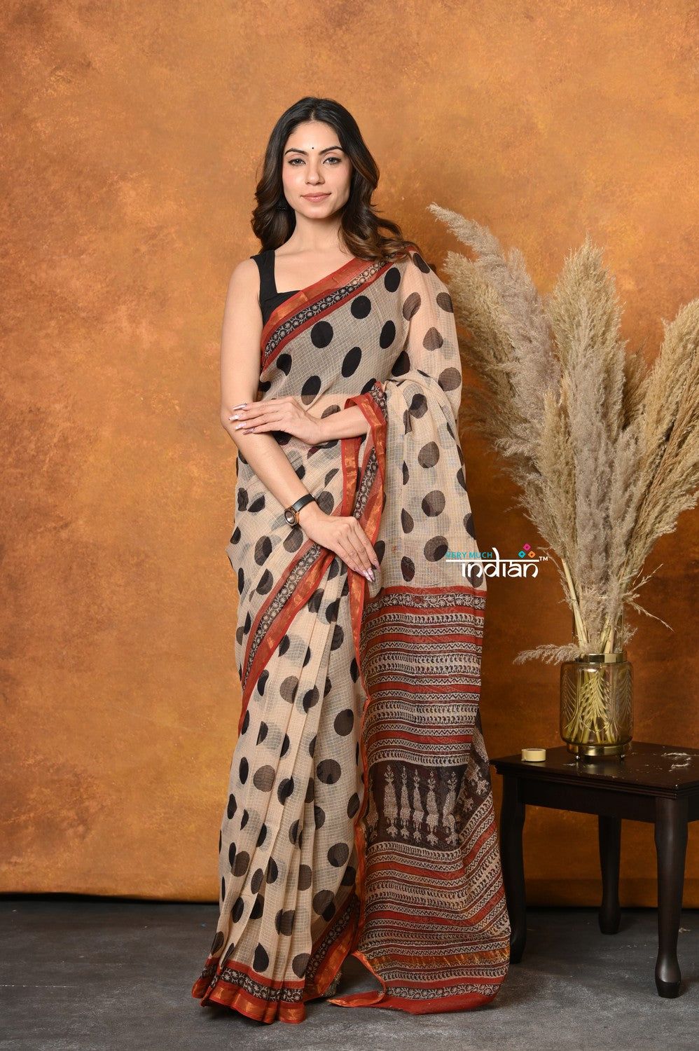 Mastaani ~ Handblock Printed Cotton Saree With Natural Dyes - White