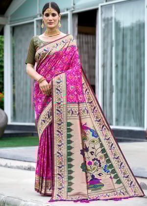 Festive Rani Pink Woven Paithani Patola Silk Saree
