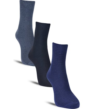 Dollar Cotton Blend Men's Self Design Blue Mid Length Socks ( Pack of 3 )