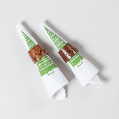 Green Christmas Tree Cotton Dinner Napkins Set of 2 - 18x18-18 inches x 18 inches / 100% Cotton / White / Green