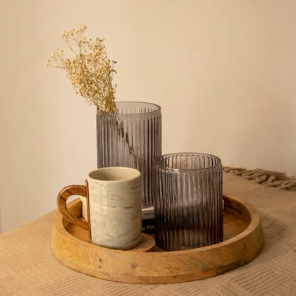 Pristine Bunch- Preserved Dried Flowers-With Grey Fluted Vase