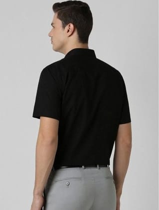 Men's Cotton Blend Solid Half-Sleeve Regular Shirt (Black, S)-PID56280