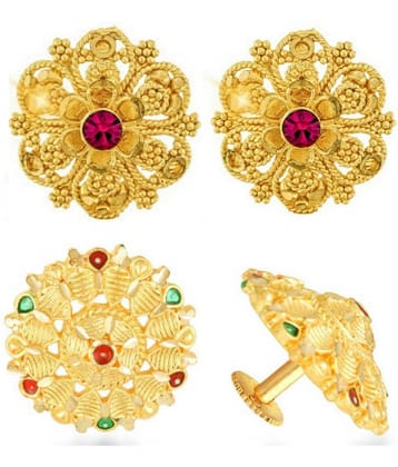 Vighnaharta Everyday wear Gold plated alloy Earring, Flower Earring, Round Earring, Fancy Earring, Stud Earring for Women and Girls ( Pack of -2 pair Earring) {VFJ1242-1140ERG}