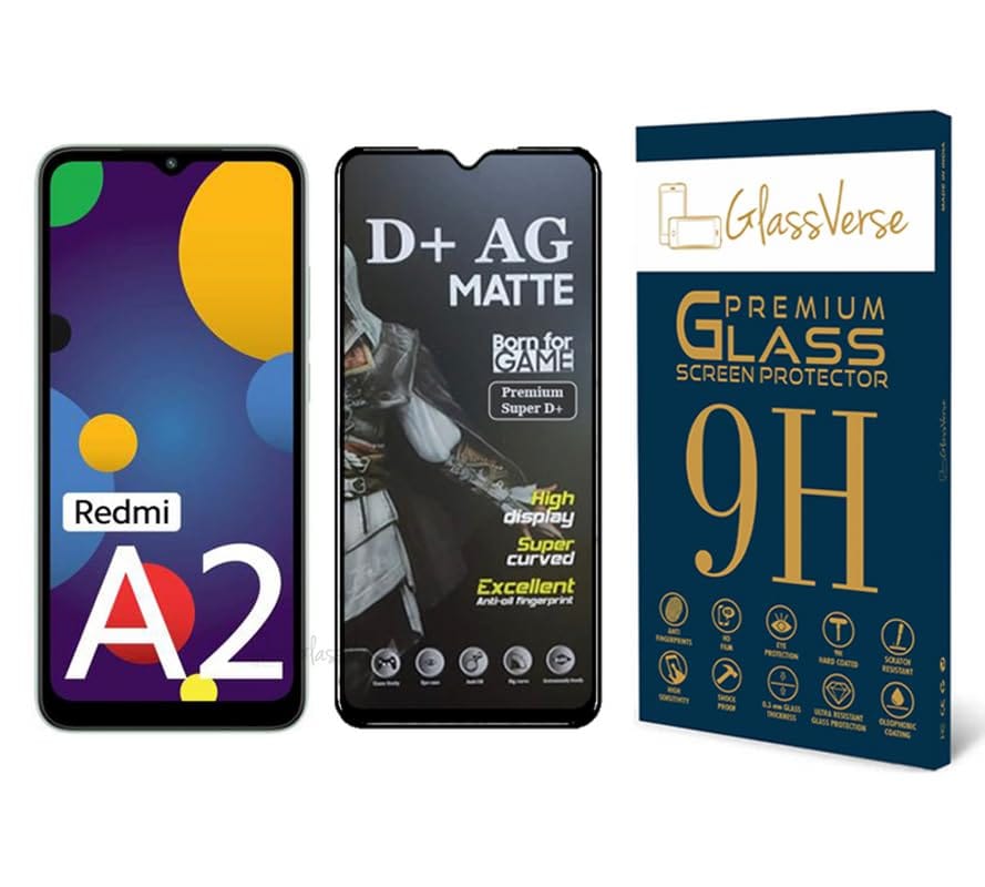 GlassVerse D+ Matte Tempered Glass With 18H Hardness For Xiaomi Redmi A2 Smartphone(Pack Of 1) With Free Installation Kit Full Screen Coverage-6.71 Inch GlassVerse D+ Matte Tempered Glass With 18H Hardness For Xiaomi Redmi A2 Smartphone(Pack Of 1) With F