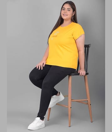 Club York Women Cotton Blend Printed Regular Fit Round Neck T-Shirt ( Yellow )