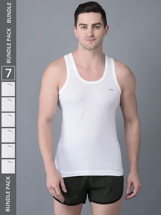 Men's White Pack of 7 Solid Combed Cotton Shrinkless Vest