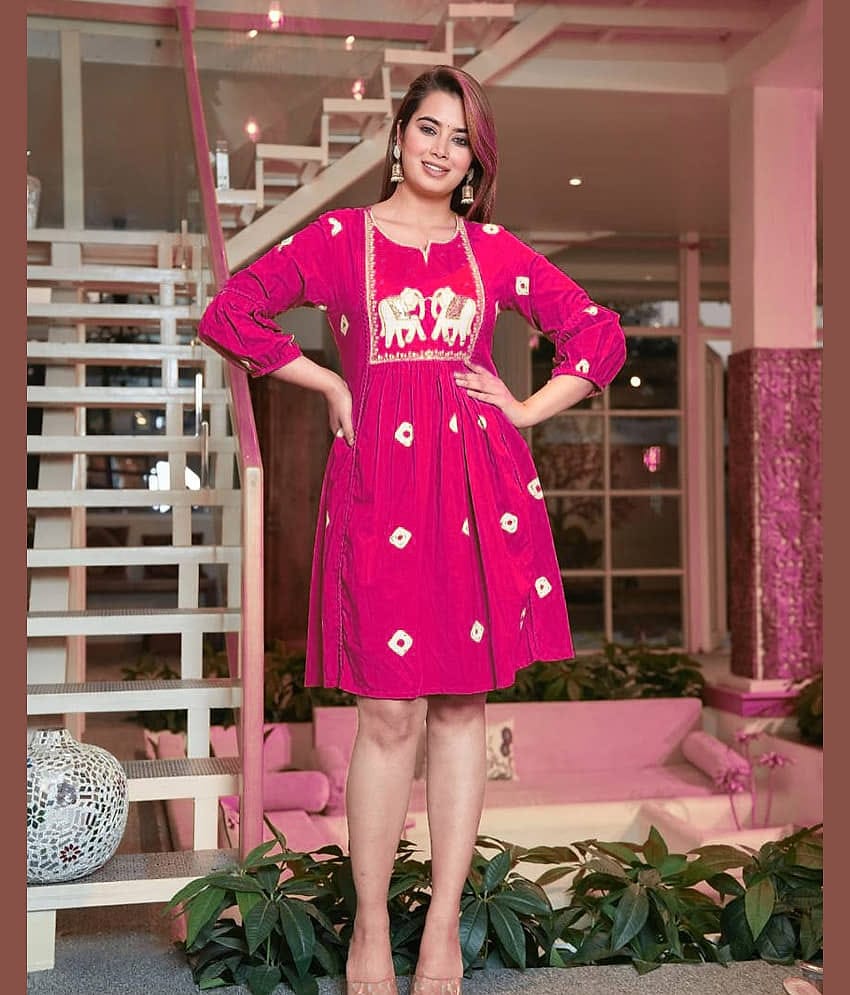 anushansa Women's Viscose Rayon Embroidered Straight Kurti - ( Pink )