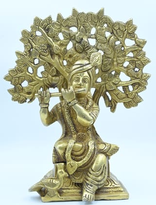 Lord Krishna Under Tree Brass Idol (8 inch)